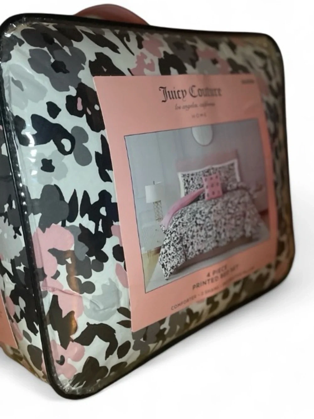 Juicy Couture 4-Piece Queen Printed Bed Set - Black Pink Floral Camo Comforter